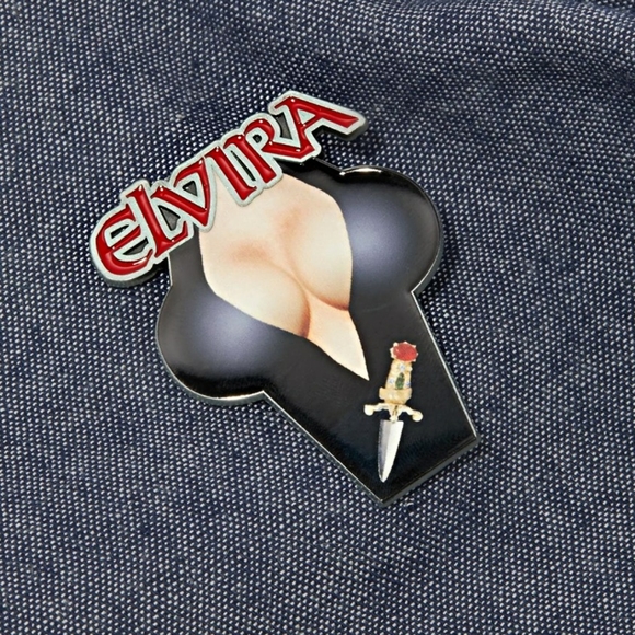Kreepsville 666 Jewelry - Kreepsville 666 ELVIRA CHEST LOGO ENAMEL PIN Black